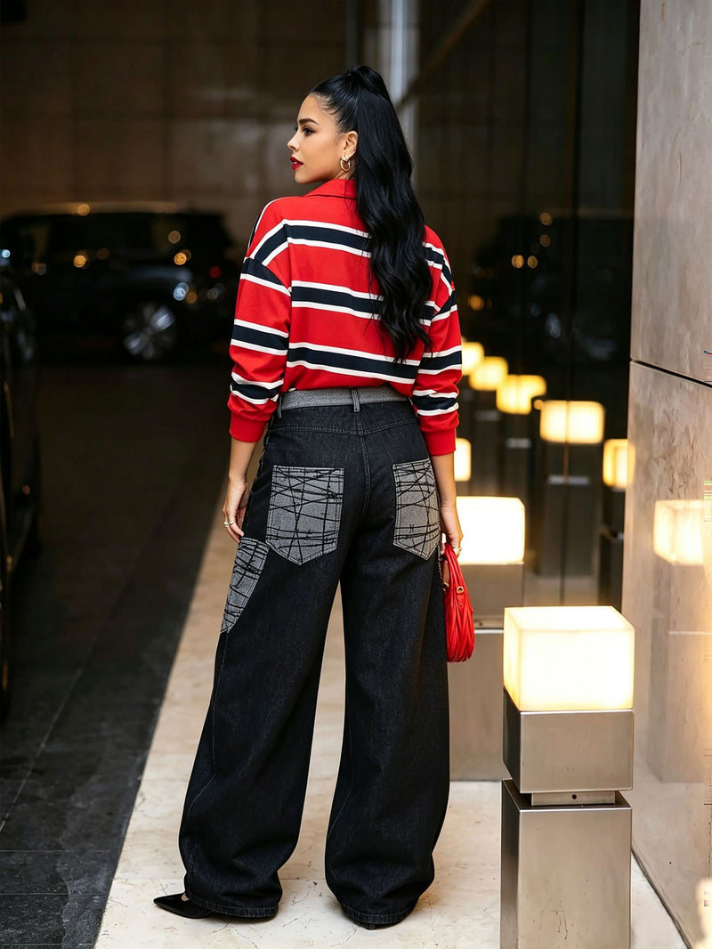 Plus Size Contrast Color Patchwork Straight Jeans GYLN 0390
