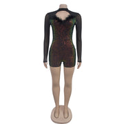 Sequin Deep V Neck Long Sleeve Romper BY 7055