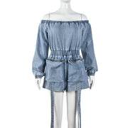 Sexy Off Shoulder Long Sleeve Denim Romper GNZD 9822