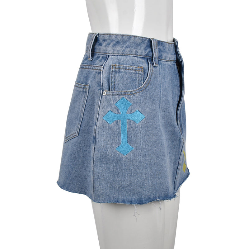 Denim Gross Embroider Half body Skirt GNZD 8851PD