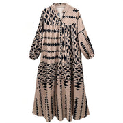 Plus Size Print Long Sleeve Maxi Dress QMZF 1877