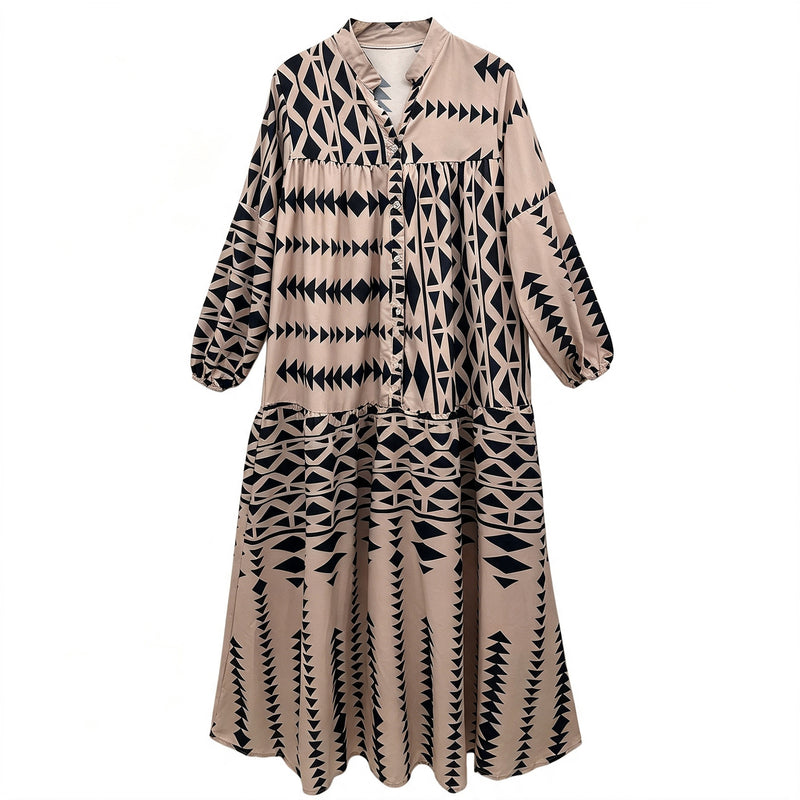 Plus Size Print Long Sleeve Maxi Dress QMZF 1877