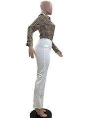 White High Waist Straight Pants QOUY M6001