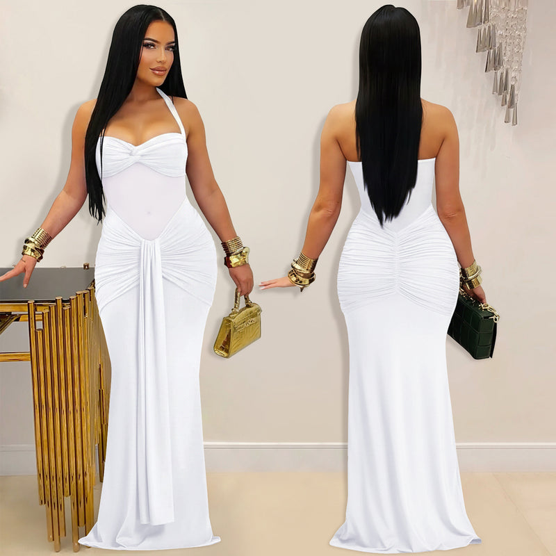See Through Mesh Solid Color Maxi Dress BY 7608