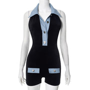 Color Block Slim Backless Rompers GDSF D25RP046