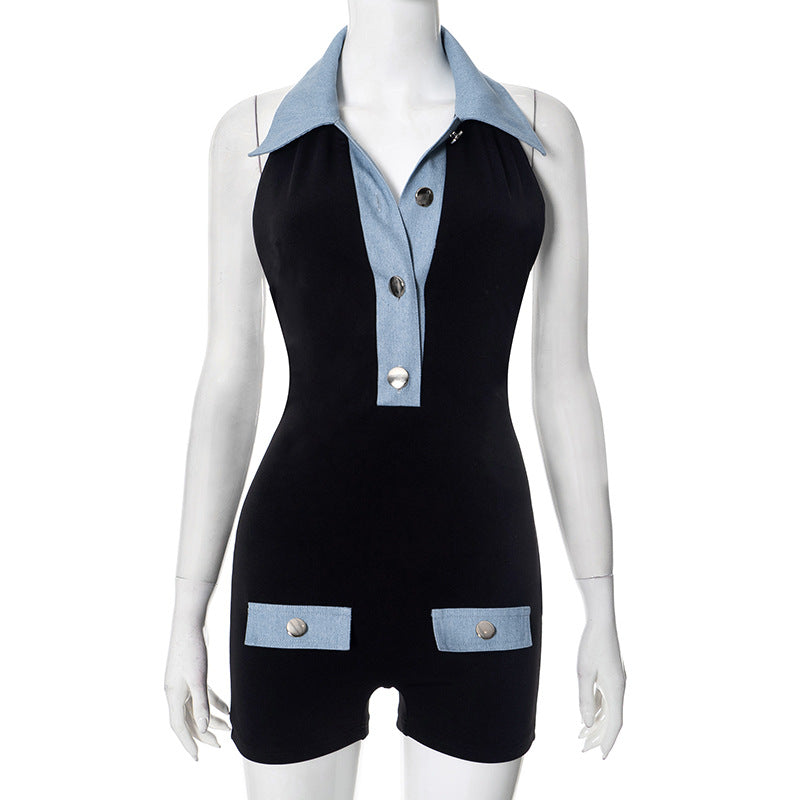 Color Block Slim Backless Rompers GDSF D25RP046