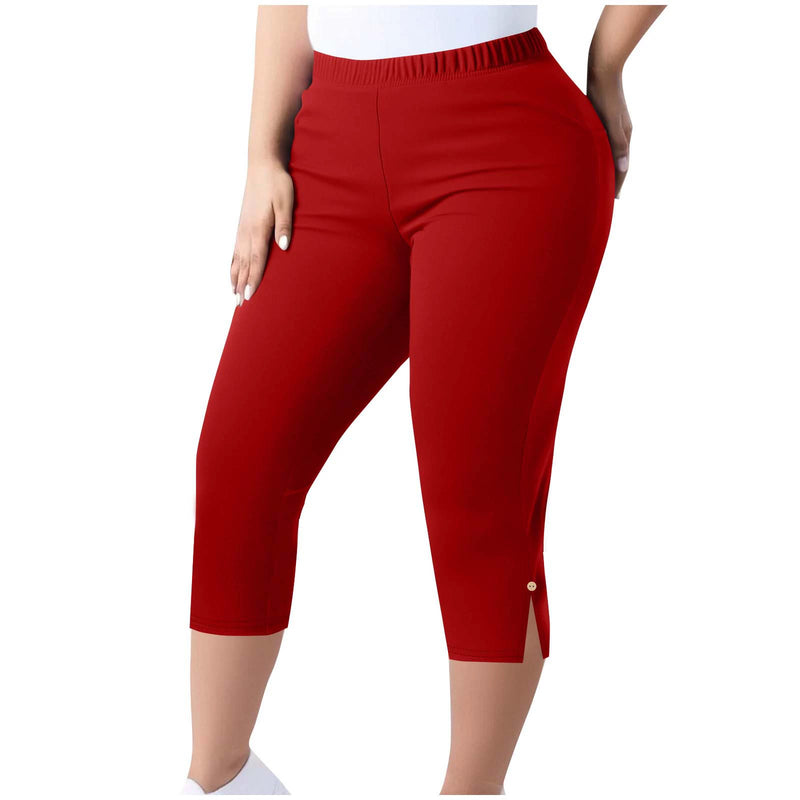 Plus Size Solid Color Split Seventh Pants GYZY 66811