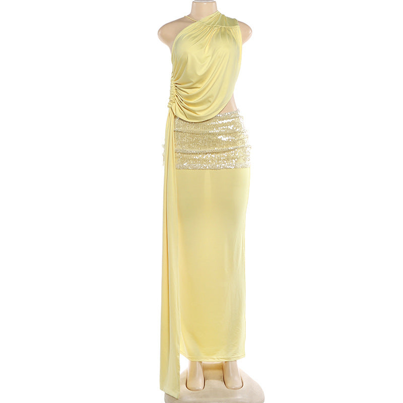 Single Shoulder Slash Neck Maxi Dress GZJQ R6S08362A
