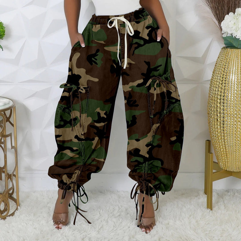 Camouflage Print Lantern Loose Drawstring Pants LSD LD2278