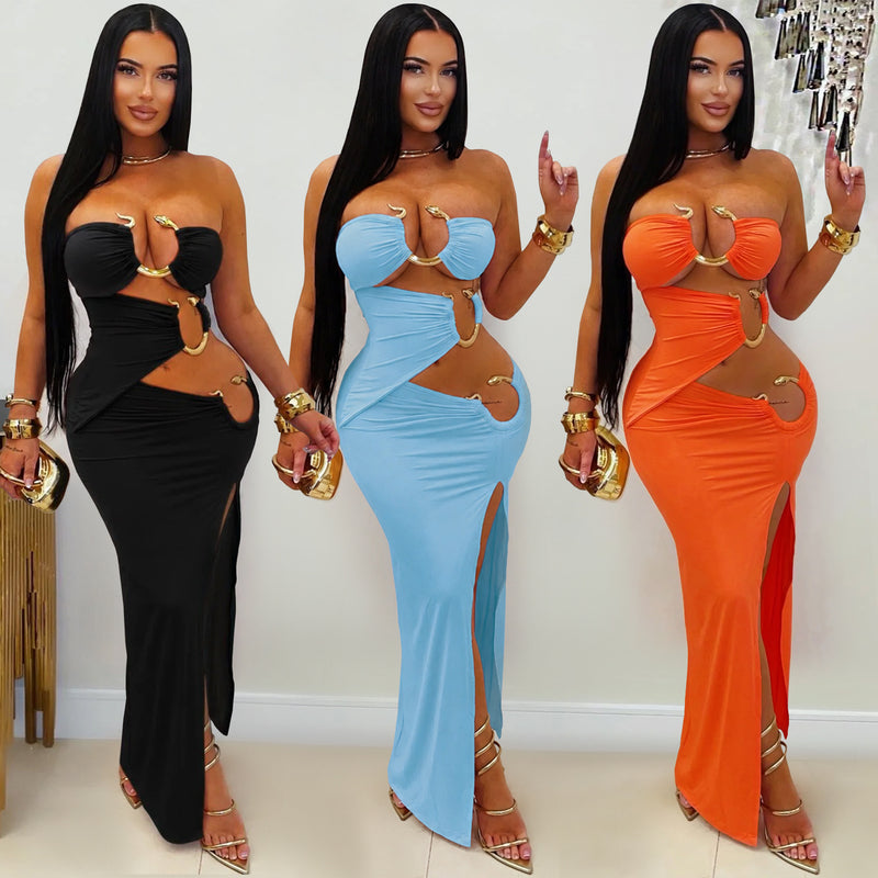 Solid Color Hollow Out Tube Top Dess BY 7760