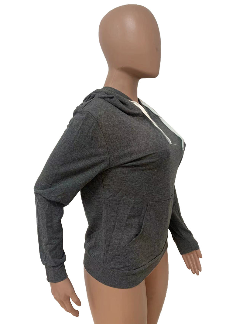 Casual Solid Long Sleeve Hoodie Top LSD 8897