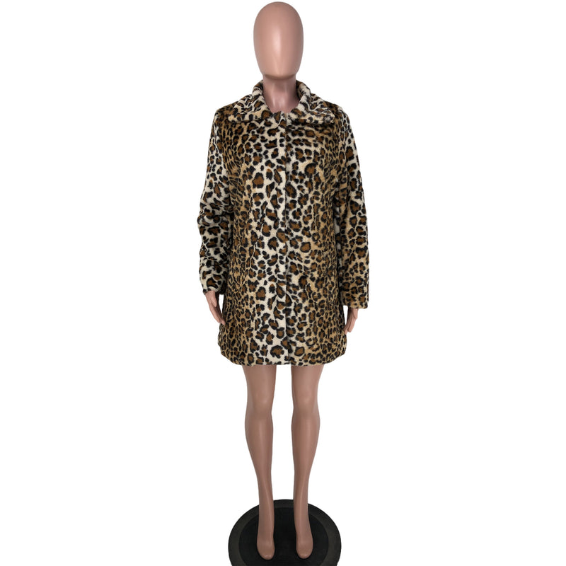 Leopard Print Long Sleeve Loose Plush Jacket NK 8629