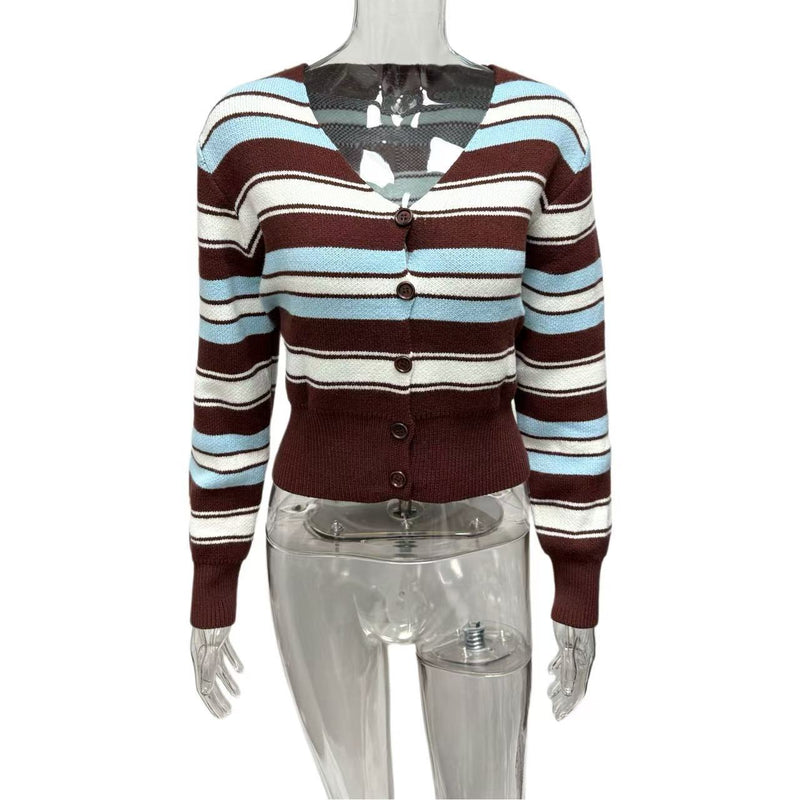 V Neck Contrast Color Knits Coats GQNF Y00280CM