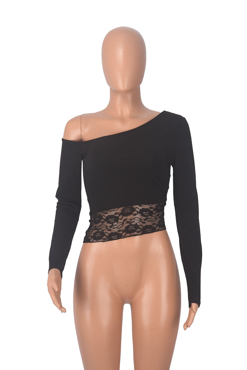 Solid Lace Patchwork T Shirt MZ 2826