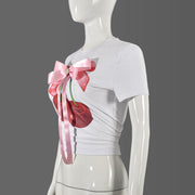 Printed Bow Tie T shirt GBTF 11041THR