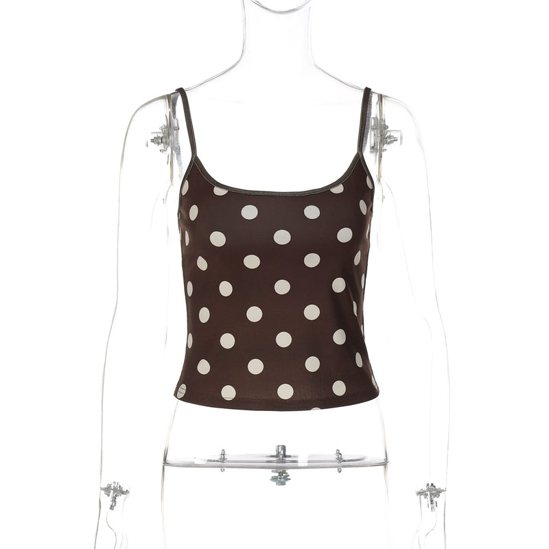 Polka Dot Print Sling Tank Tops GLAG T5820047G