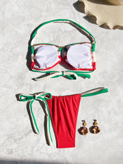 Color Block Tie Up Backless Bikinis 2 Piece Swimsuit CASF 6740