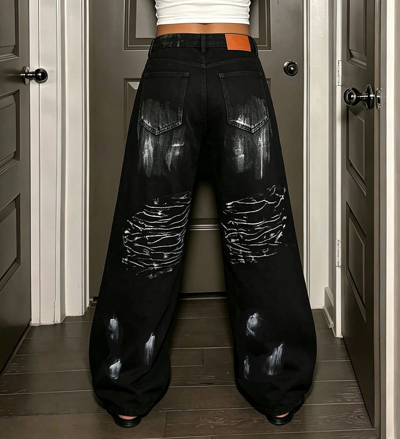 Plus Size Star Rhinestone Graffiti Jeans GYLN 8110