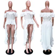 White Ruffled Slash Neck Irregular Swallowtail Top OLYF 6101