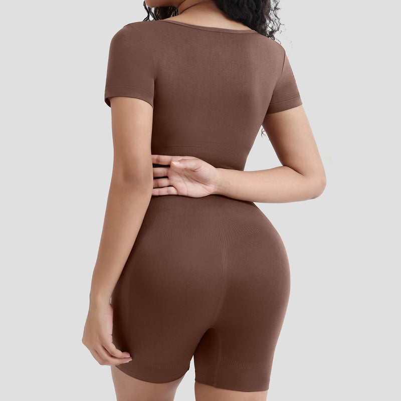 Solid Color Short Sleeve Shapewear Romper GMDI 32197