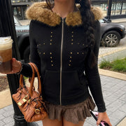 Rivet Zipper Long Sleeve Hooded Coats GPKJ MR50532