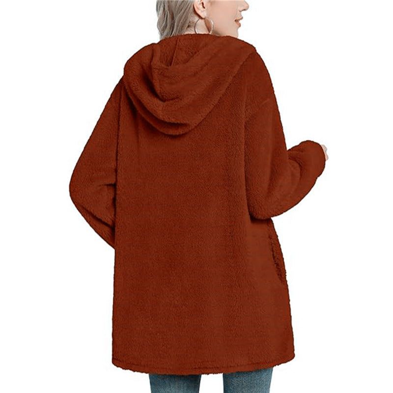 Plush Hooded Button Pocket Casual Coats GYOU CX826