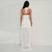 Lace Patchwork Halterneck Mini Dress GZJQ K6D13353A