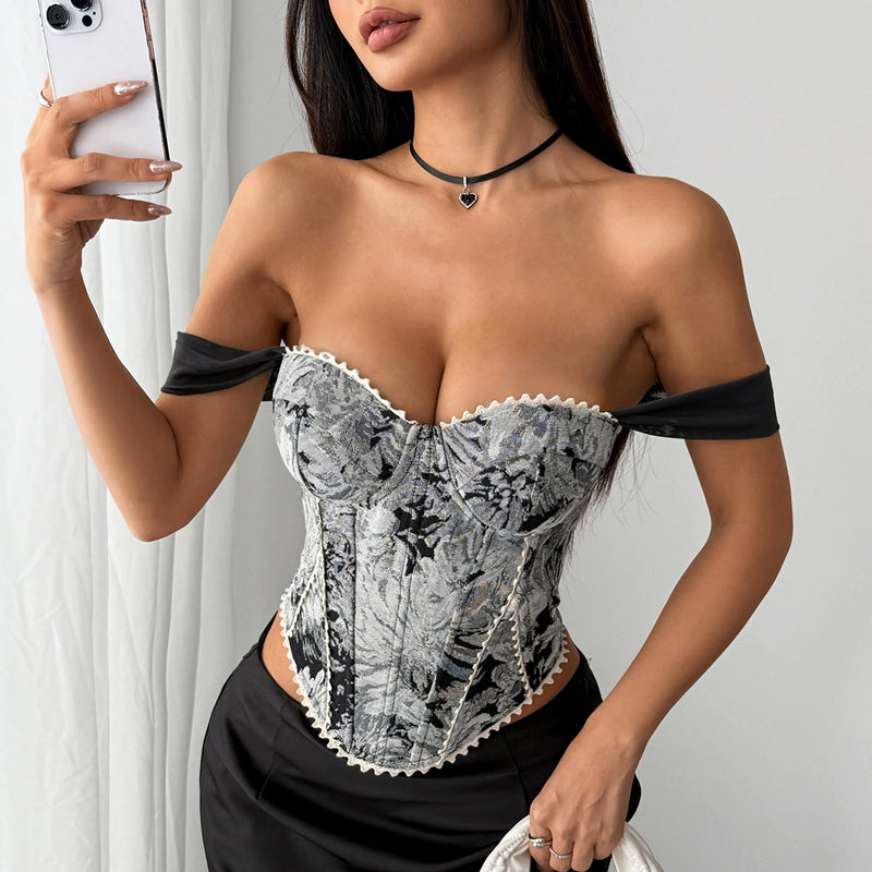 Retro Jacquard Wrap Front Fishbone Camisole GOMN 71097