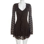 Solid Color Lace Ruffles Mini Dress GSZM D26DS266