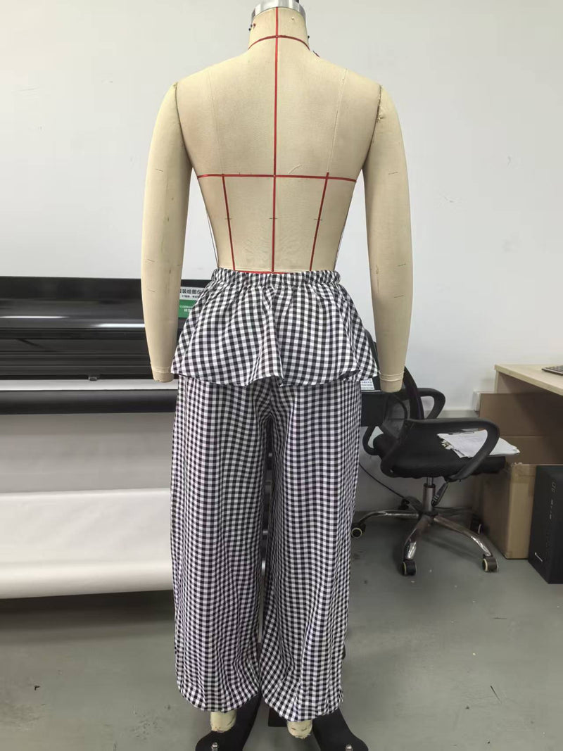 Plaid Print Loose Wide Leg Pants GHYX TXY5340