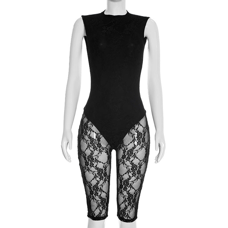 Lace Patchwork Backless Jumpsuit MXBF J26JP029