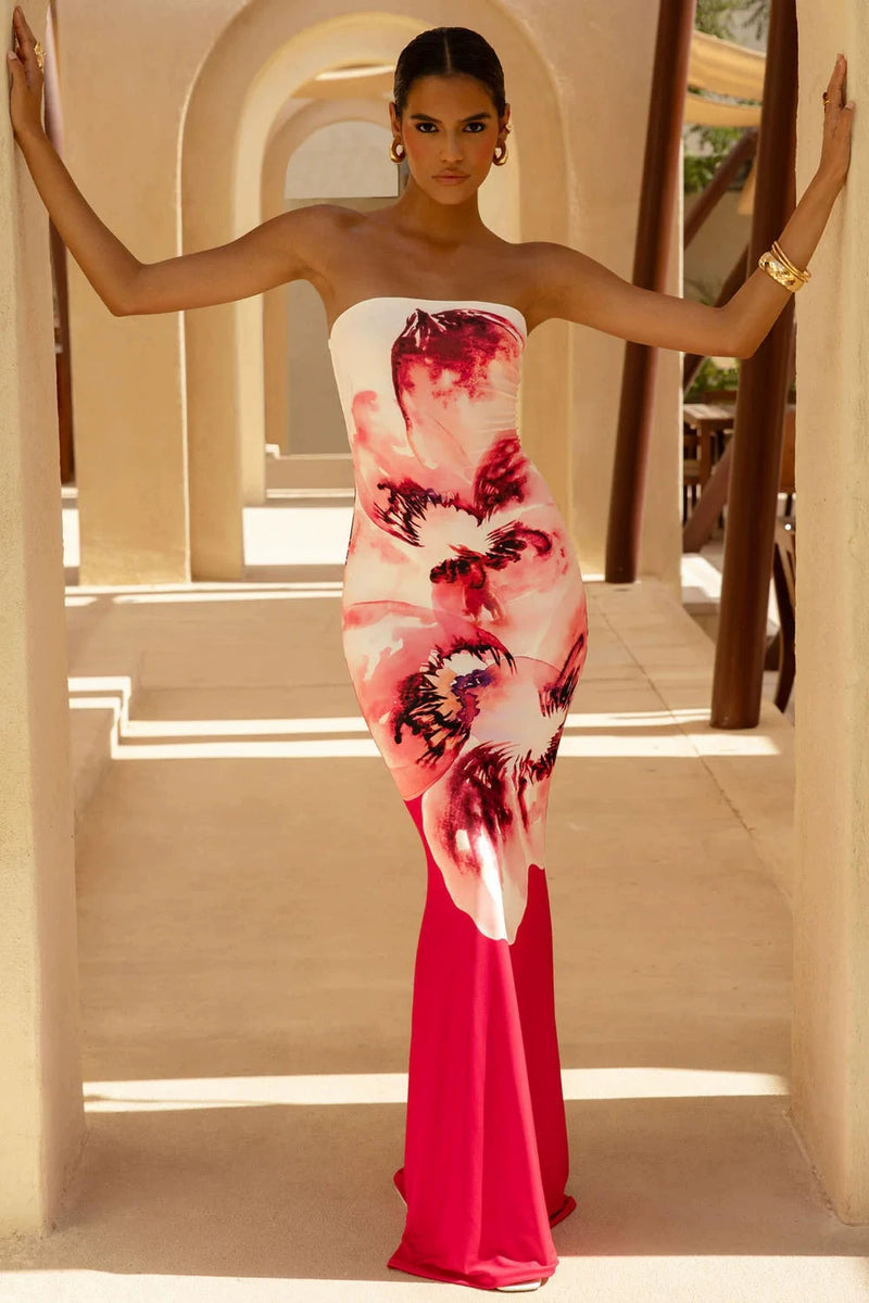 Sexy Printed Off Shoulder Maxi Dress MZ 26021