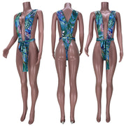 Sexy Floral Print Deep V One Piece Swimsuit MDF 5214