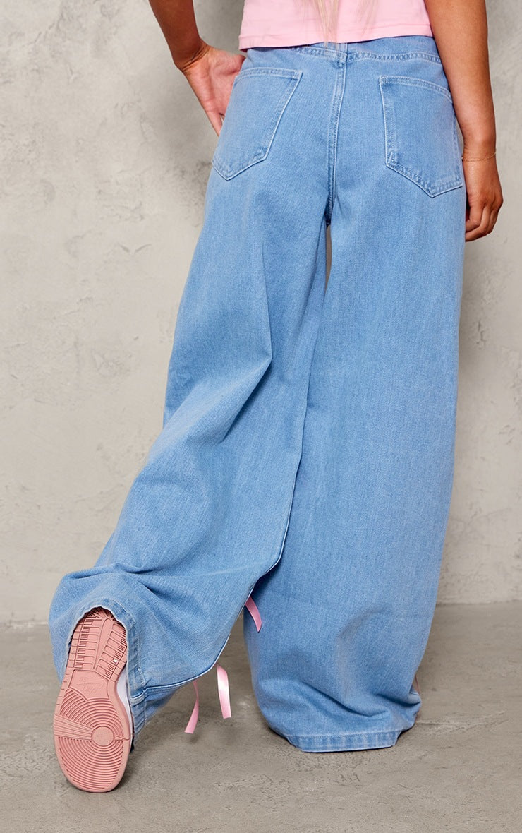Bow Tie High Waisted Wide Leg Jeans GSMF ZC12874