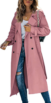 Solid Color Long Sleeve Double Breasted Coat GOFY 888