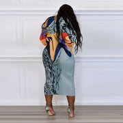 Fashion Print Bat Sleeve Maxi Dress YF 10263