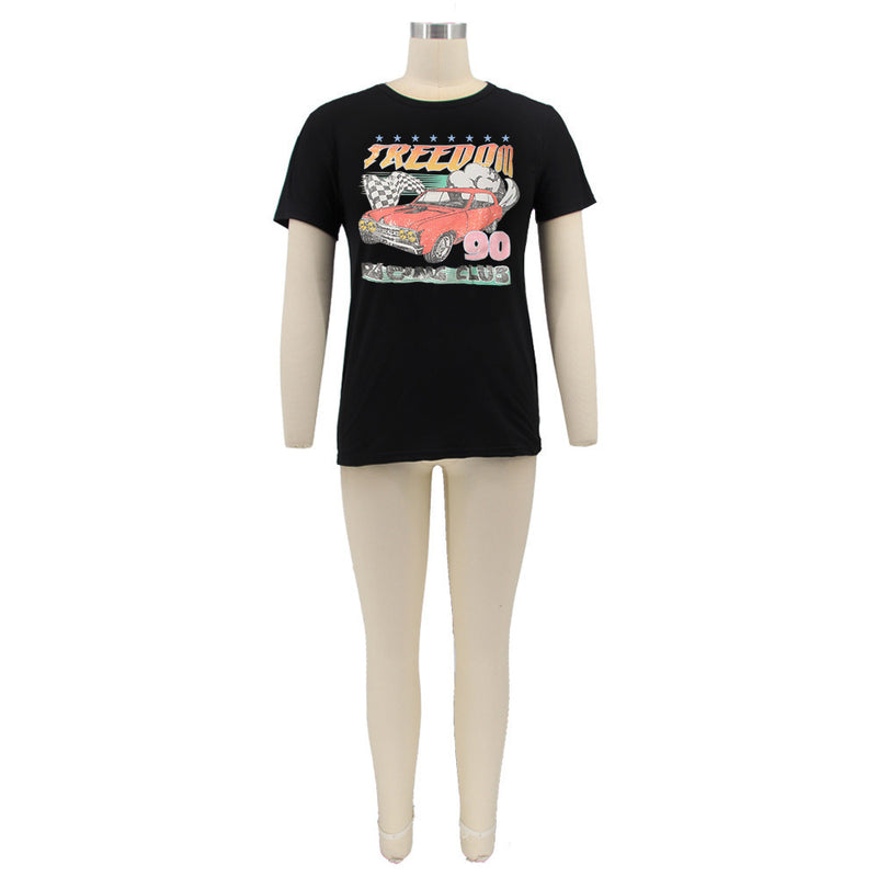 Casual Round Neck Print T Shirt HNIF 2403