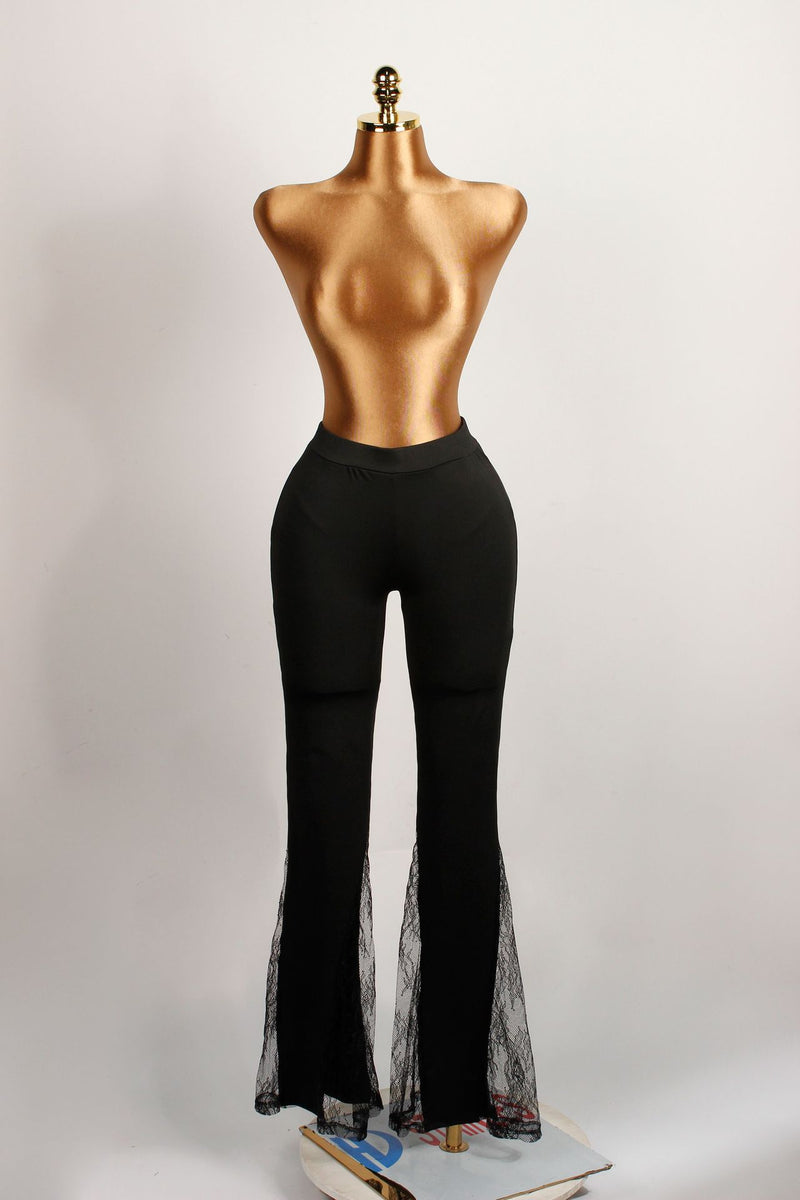 Lace Patchwork Solid Flare Pants YWXS K25L763