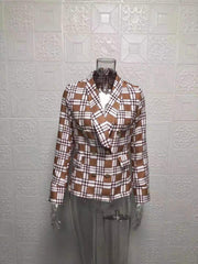 Plus Size Long Sleeve Plaid Print Blazer Coat GWTC W0273