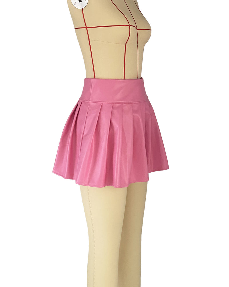 PU Leather Solid Color Pleated Skirts GXHF X18677