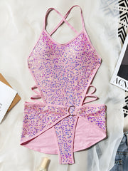 Sexy Sequin Backless One Piece Swimsuit Skirts Suit CASF 6777