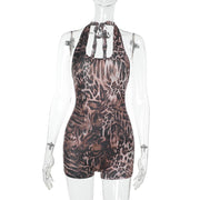 Leopard Print V Neck Romper FL YL25066MHO