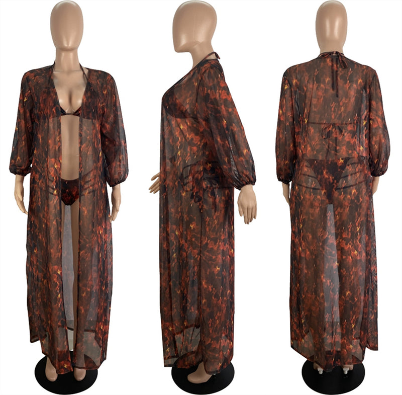 Sexy Print Bikinis Swimsuit Smock Three Piece Set LSL LS6458
