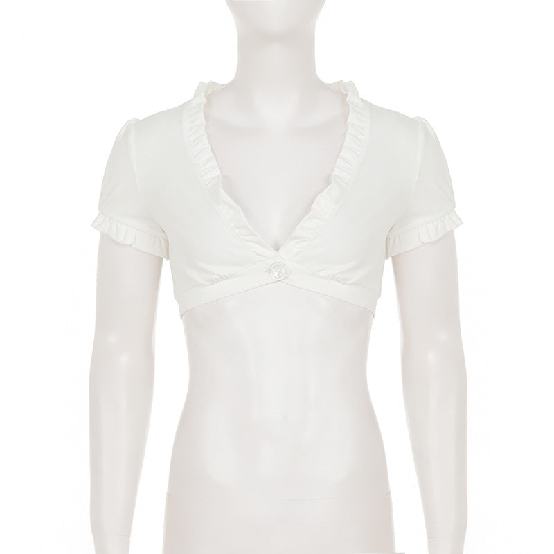 Solid Color Short Sleeve Short T Shirt GPKJ MR49162