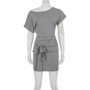 Solid Color Slash Shoulder Mini Dress GPKJ MR46607