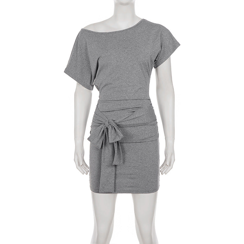 Solid Color Slash Shoulder Mini Dress GPKJ MR46607