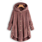Plus Size Button Up Hooded Plush Solid Color Jacket GXHF 885236