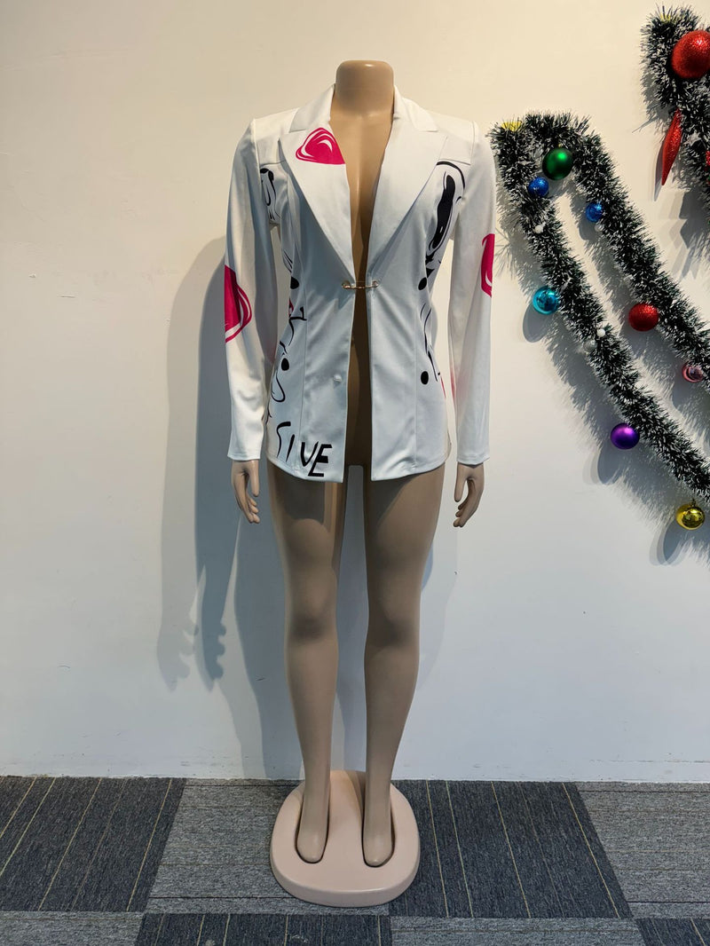Printed Waist Slim Fit Blazer Top NY 3139