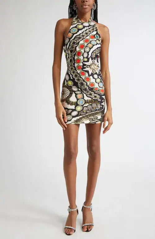 Sexy Print Sleeveless Backless Mini Dress GFCF 1467