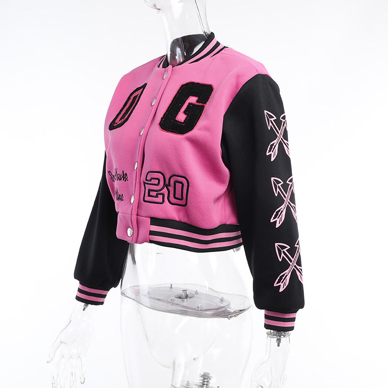 Fashion Letter Embroider Print Patchwork Baseball Jacket FL 23524